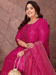 Women Floral Yoke Design Regular Sequinned Kurta with Trousers & With Dupatta