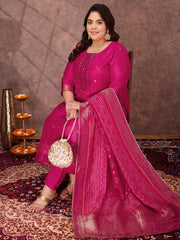 Women Floral Yoke Design Regular Sequinned Kurta with Trousers & With Dupatta