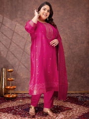Women Floral Yoke Design Regular Sequinned Kurta with Trousers & With Dupatta