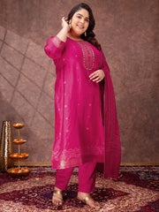 Women Floral Yoke Design Regular Sequinned Kurta with Trousers & With Dupatta