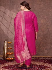 Women Floral Yoke Design Regular Sequinned Kurta with Trousers & With Dupatta