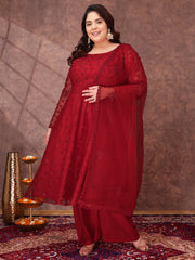 Women Floral Embroidered Thread Work Kurta with Palazzos & Dupatta