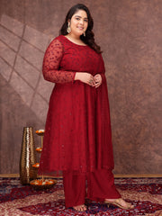 Women Floral Embroidered Thread Work Kurta with Palazzos & Dupatta