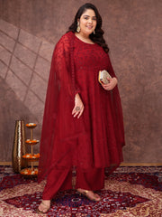 Women Floral Embroidered Thread Work Kurta with Palazzos & Dupatta