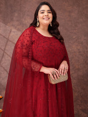 Women Floral Embroidered Thread Work Kurta with Palazzos & Dupatta