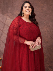 Women Floral Embroidered Thread Work Kurta with Palazzos & Dupatta