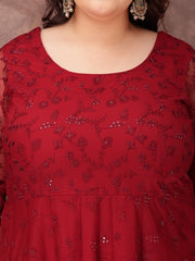 Women Floral Embroidered Thread Work Kurta with Palazzos & Dupatta