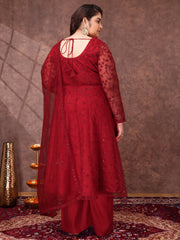 Women Floral Embroidered Thread Work Kurta with Palazzos & Dupatta