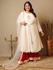 Ethnic Motifs Embroidered Panelled A-Line Zari Kurta With Sharara & Dupatta