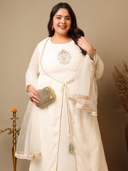 Ethnic Motifs Embroidered Panelled A-Line Zari Kurta With Sharara & Dupatta