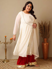 Ethnic Motifs Embroidered Panelled A-Line Zari Kurta With Sharara & Dupatta