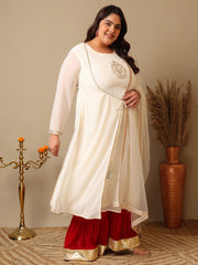 Ethnic Motifs Embroidered Panelled A-Line Zari Kurta With Sharara & Dupatta