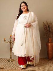 Ethnic Motifs Embroidered Panelled A-Line Zari Kurta With Sharara & Dupatta