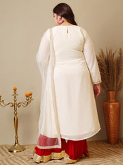 Ethnic Motifs Embroidered Panelled A-Line Zari Kurta With Sharara & Dupatta