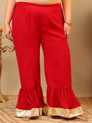 Ethnic Motifs Embroidered Panelled A-Line Zari Kurta With Sharara & Dupatta