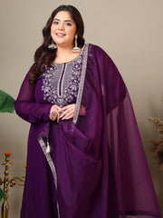 Women Plus Size Yoke Design Regular Thread Work Kurta with Palazzos & Dupatta