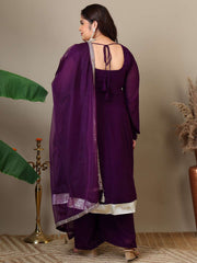 Women Plus Size Yoke Design Regular Thread Work Kurta with Palazzos & Dupatta