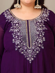 Women Plus Size Yoke Design Regular Thread Work Kurta with Palazzos & Dupatta