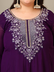 Women Plus Size Yoke Design Regular Thread Work Kurta with Palazzos & Dupatta