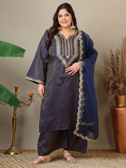 Ethnic Motifs Thread Work Straight Kurta With Palazzos & Dupatta