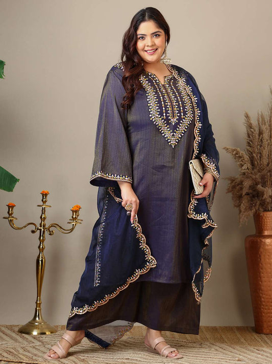 Ethnic Motifs Thread Work Straight Kurta With Palazzos & Dupatta
