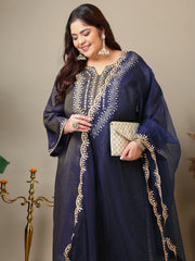 Ethnic Motifs Thread Work Straight Kurta With Palazzos & Dupatta