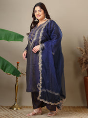 Ethnic Motifs Thread Work Straight Kurta With Palazzos & Dupatta