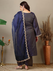Ethnic Motifs Thread Work Straight Kurta With Palazzos & Dupatta