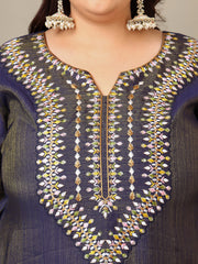 Ethnic Motifs Thread Work Straight Kurta With Palazzos & Dupatta