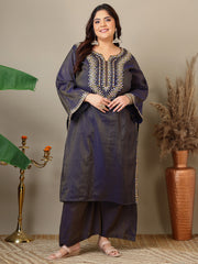 Ethnic Motifs Thread Work Straight Kurta With Palazzos & Dupatta
