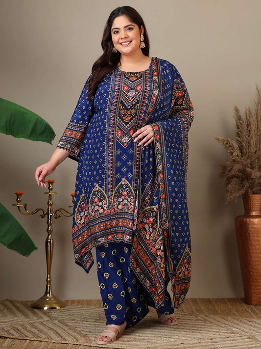 Women Plus Size Floral Printed Kurta with Palazzos & Dupatta