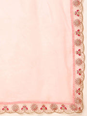 Plus Size Women Zari Thread Embroidered Crushed Organza Kurta Set with Dupatta