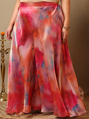 Plus Size Women Zari Thread Embroidered Crushed Organza Kurta Set with Dupatta