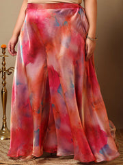 Plus Size Women Zari Thread Embroidered Crushed Organza Kurta Set with Dupatta