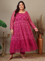 Women Plus Size Floral Embroidered A-Line Kurta with Trousers & Dupatta