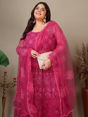 Women Plus Size Floral Embroidered A-Line Kurta with Trousers & Dupatta