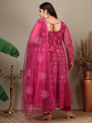 Women Plus Size Floral Embroidered A-Line Kurta with Trousers & Dupatta