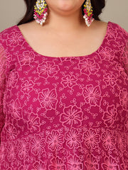 Women Plus Size Floral Embroidered A-Line Kurta with Trousers & Dupatta