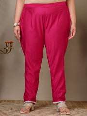 Women Plus Size Floral Embroidered Thread Work Kurta with Trousers & Dupatta
