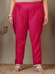 Women Plus Size Floral Embroidered Thread Work Kurta with Trousers & Dupatta