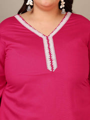 Women Plus Size Floral Embroidered Thread Work Kurta with Trousers & Dupatta
