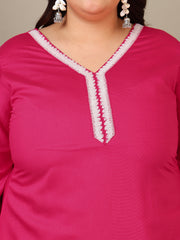 Women Plus Size Floral Embroidered Thread Work Kurta with Trousers & Dupatta