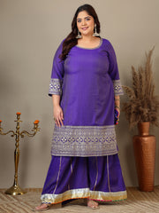 Women Plus Size Ethnic Motifs Embroidered Kurta with Sharara & Dupatta