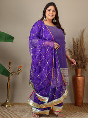 Women Plus Size Ethnic Motifs Embroidered Kurta with Sharara & Dupatta