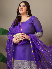 Women Plus Size Ethnic Motifs Embroidered Kurta with Sharara & Dupatta