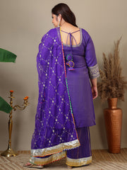 Women Plus Size Ethnic Motifs Embroidered Kurta with Sharara & Dupatta