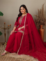 Women Ethnic Motifs Embroidered Regular Kurta with Sharara & With Dupatta