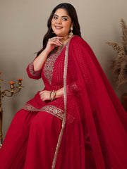 Women Ethnic Motifs Embroidered Regular Kurta with Sharara & With Dupatta