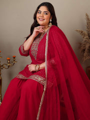 Women Ethnic Motifs Embroidered Regular Kurta with Sharara & With Dupatta