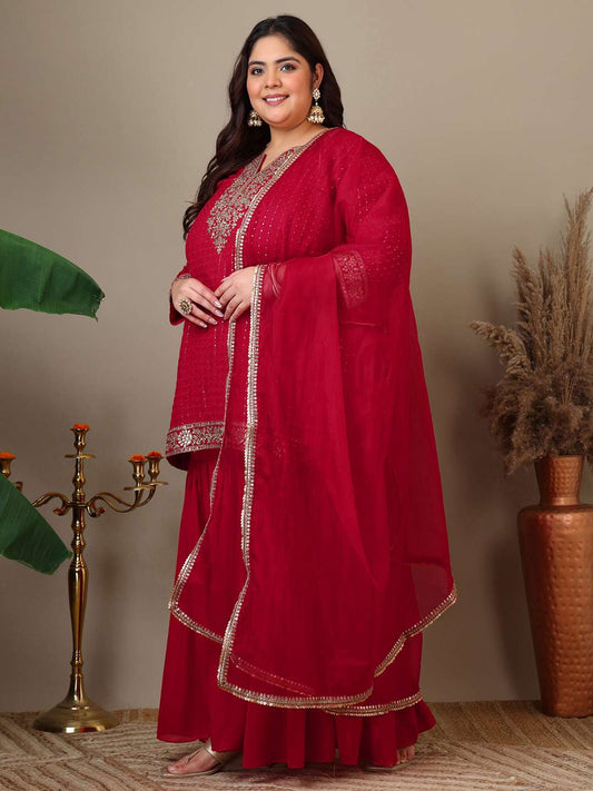 Women Ethnic Motifs Embroidered Regular Kurta with Sharara & With Dupatta